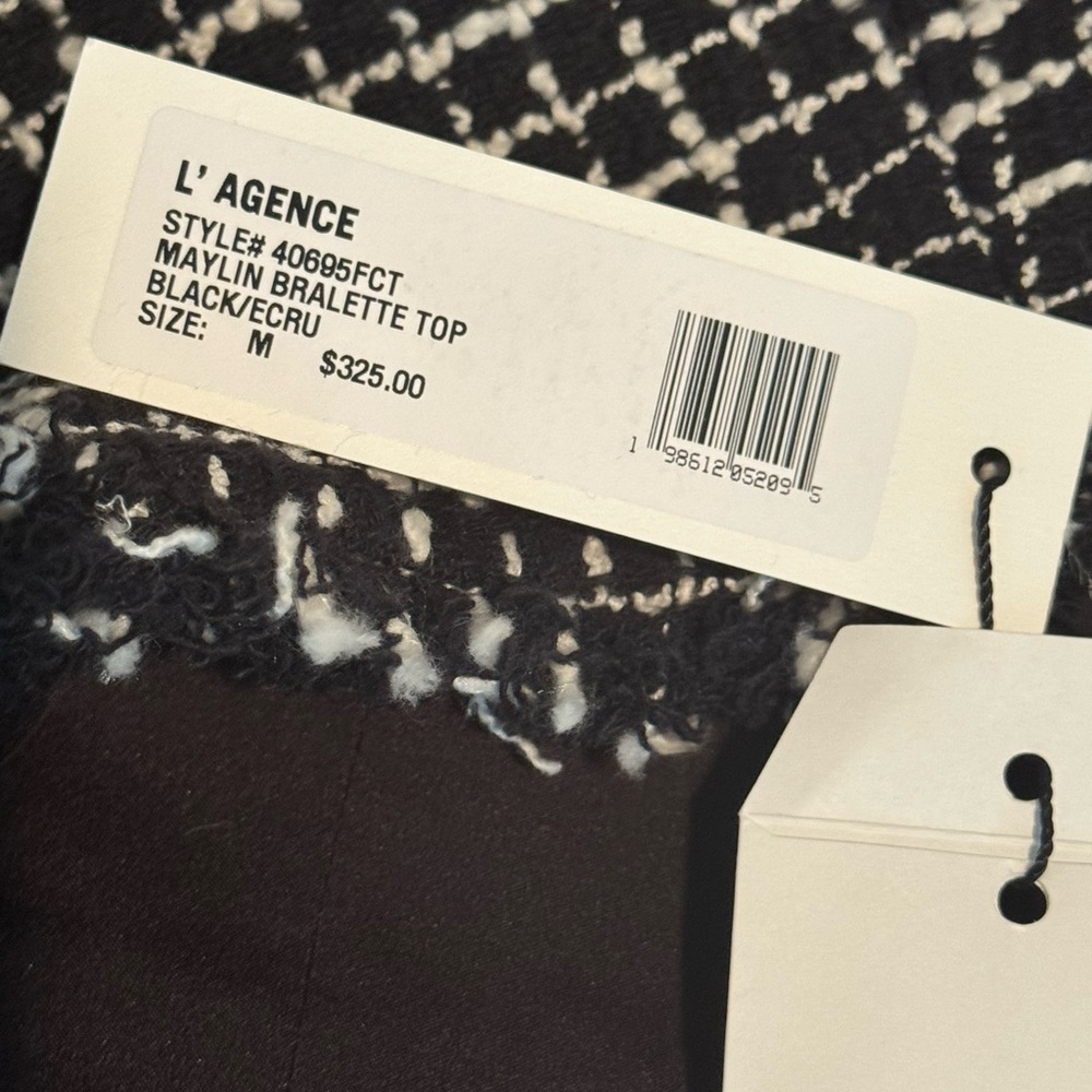 L’AGENCE Maylin Tweed Bralette Top – Black/Ecru – NWT $325 – Size M - Picture 5 of 8